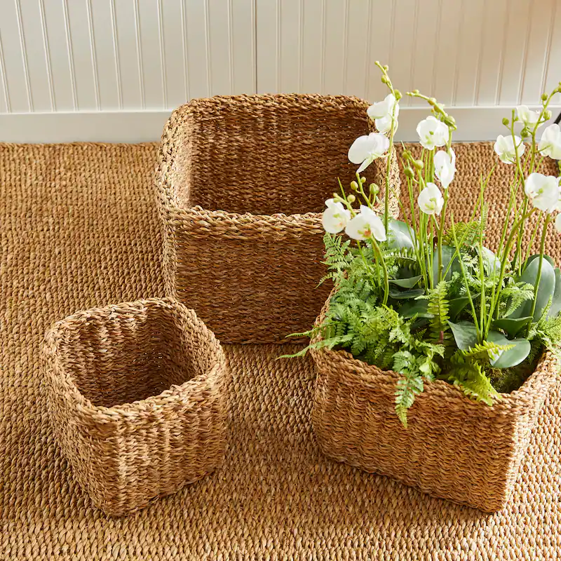 Seagrass Storage Basket set of 3 [111-104]  Square Top Folding basket